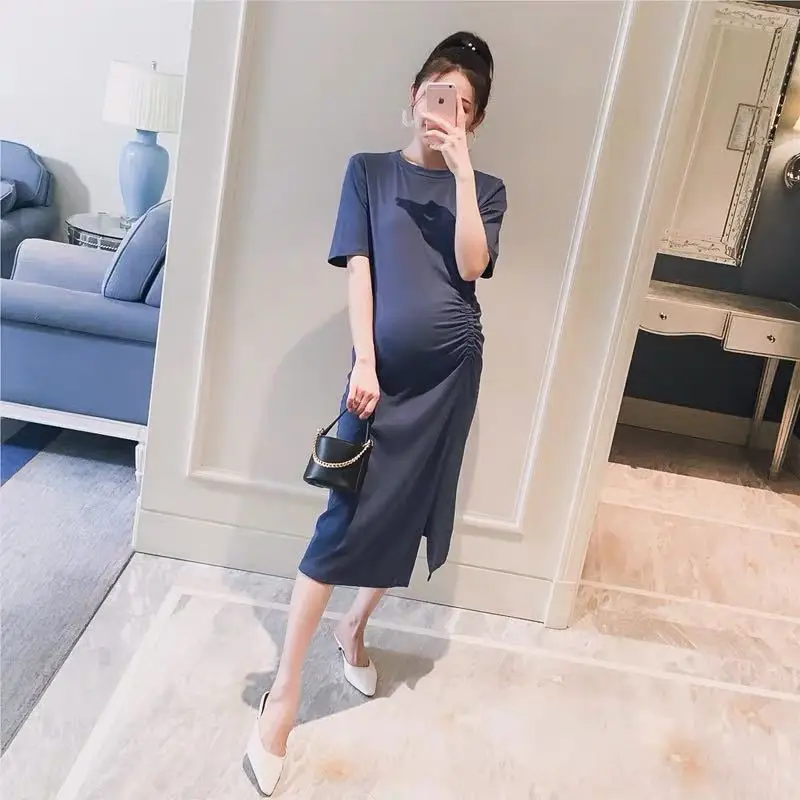 Платье для беременных летнее модное платье с круглым вырезом облегающее макси |