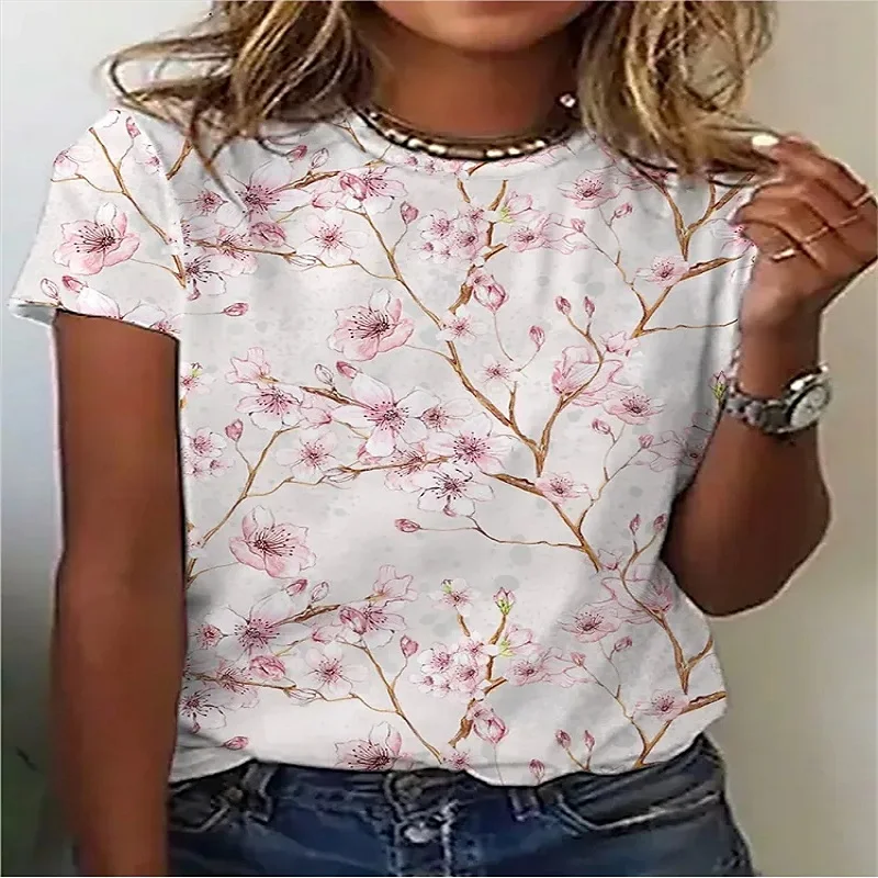 

Casual Top O-neck T-shirt Fashion Shirt Peach Pattern Short-sleeved Women's Clothing 2022 Summer Simple Style Women's T-shirt