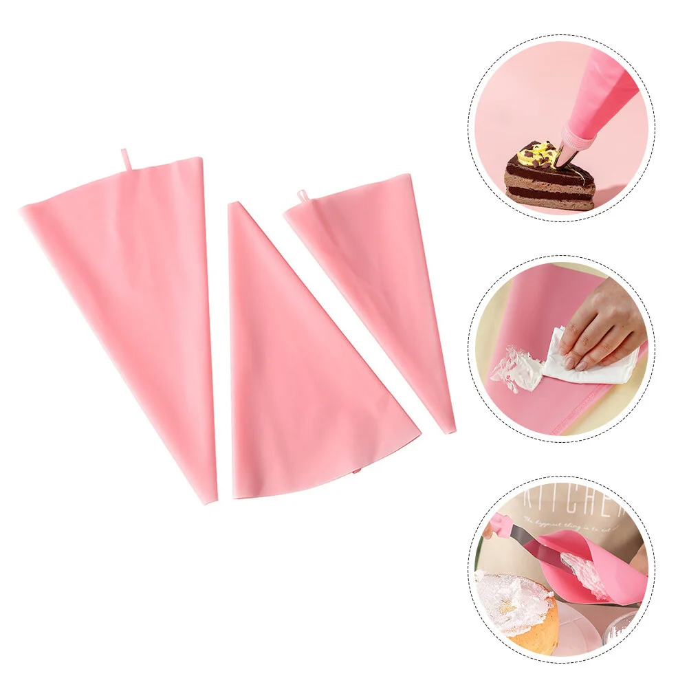 

3 Pcs Pink Paper Cups Baking Supplies Frosting Bag Cake Decorating Icing Pastry Bags Silica Gel Reusable Piping Cupcake Cookie