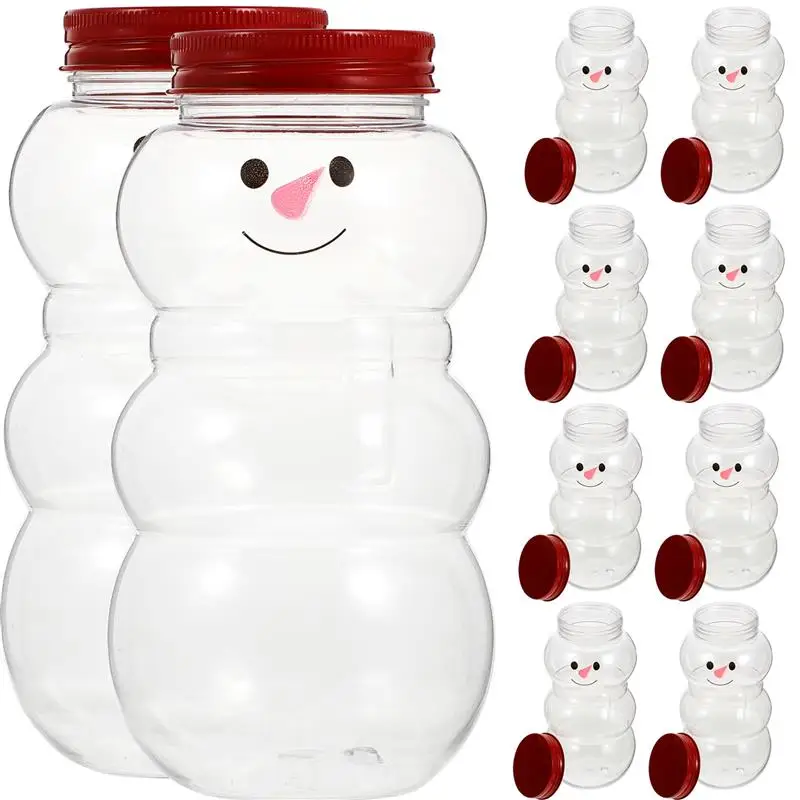 

10Pcs Drink Bottles Christmas Juice Bottles 2022 Christmas Snowman Beverage Bottles Airtight Packing Bottles Milk Tea Bottles