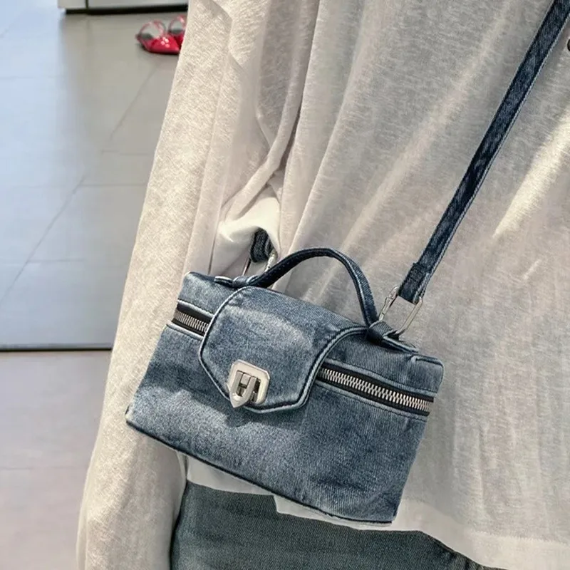 FIRMRANCH синяя джинсовая мини-прямоугольная сумка-коробка с диагональным крестом