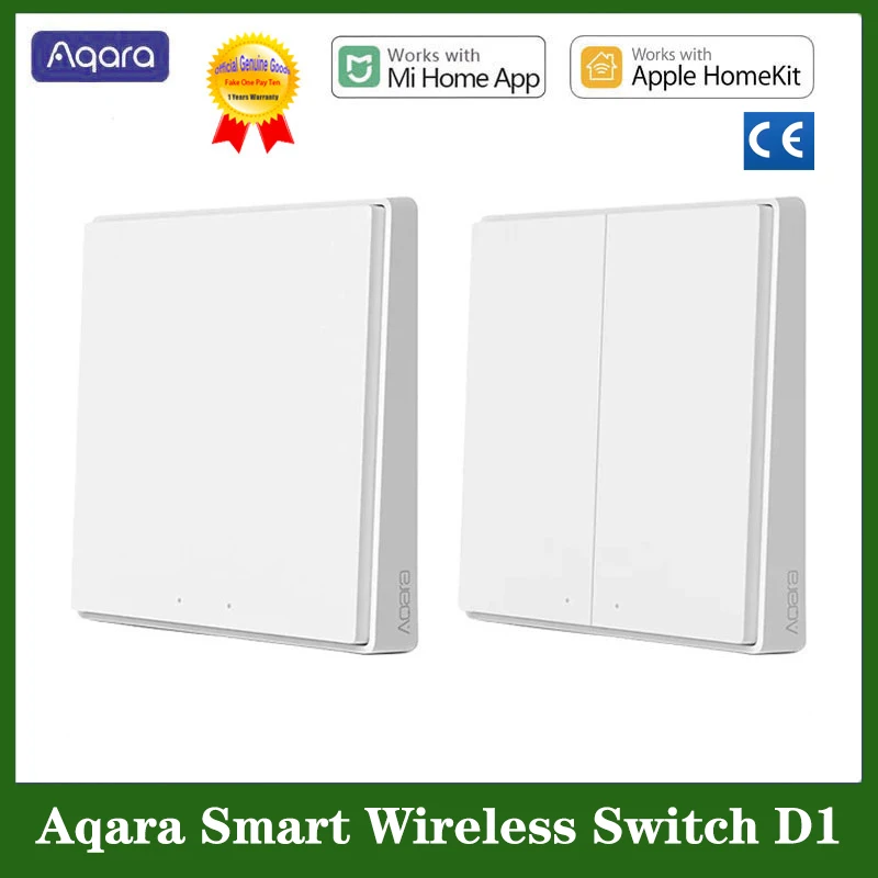 Фото Настенный переключатель Aqara D1 Zigbee, умная беспроводная кнопка освещения, пульт дистанционного управления, совместимый с приложением Mijia HomeKit WiFi №3