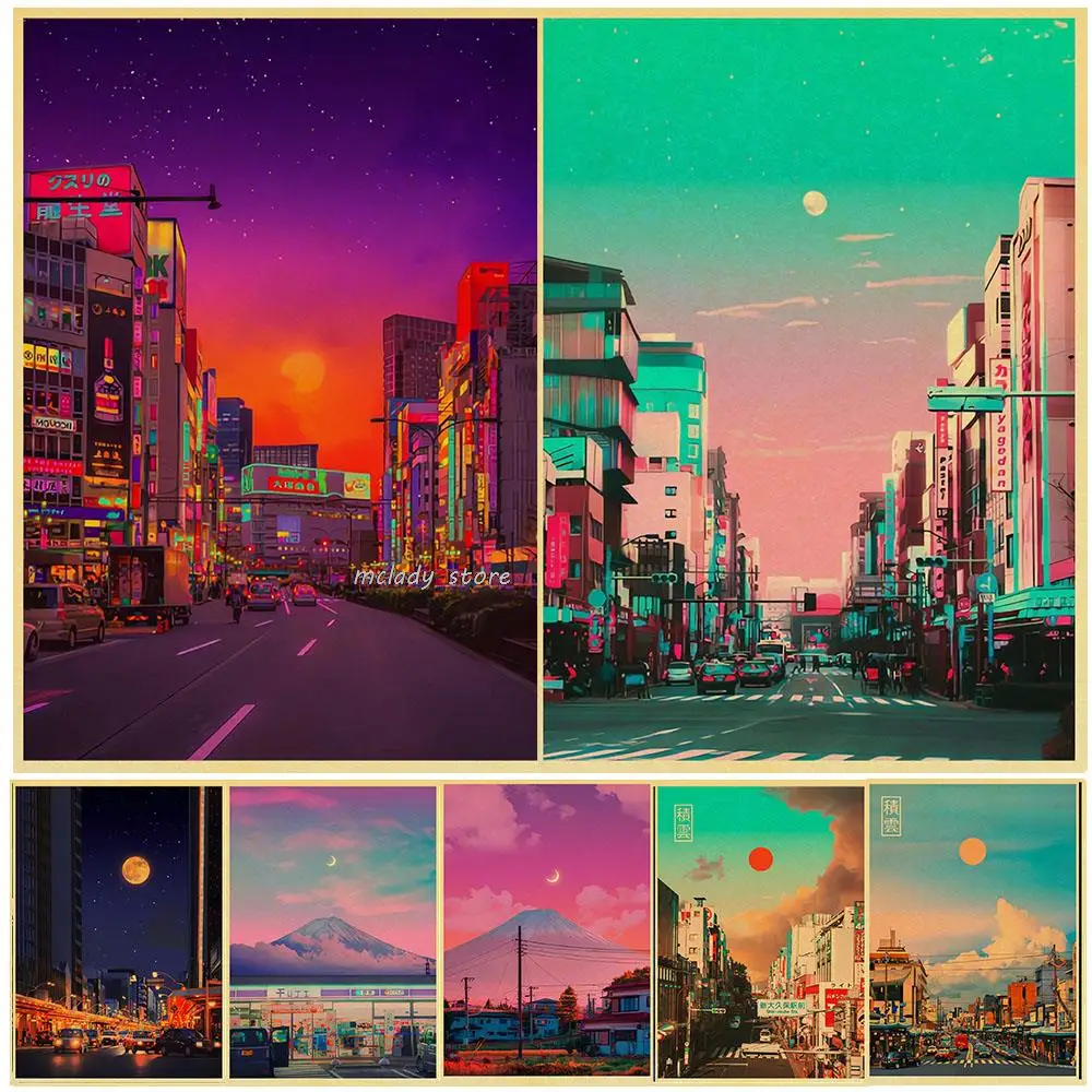 

Magical Japan Travel City At Night Posters Vintage Aesthetic Kraft Decorative Printing Wall For Art House Room Posters