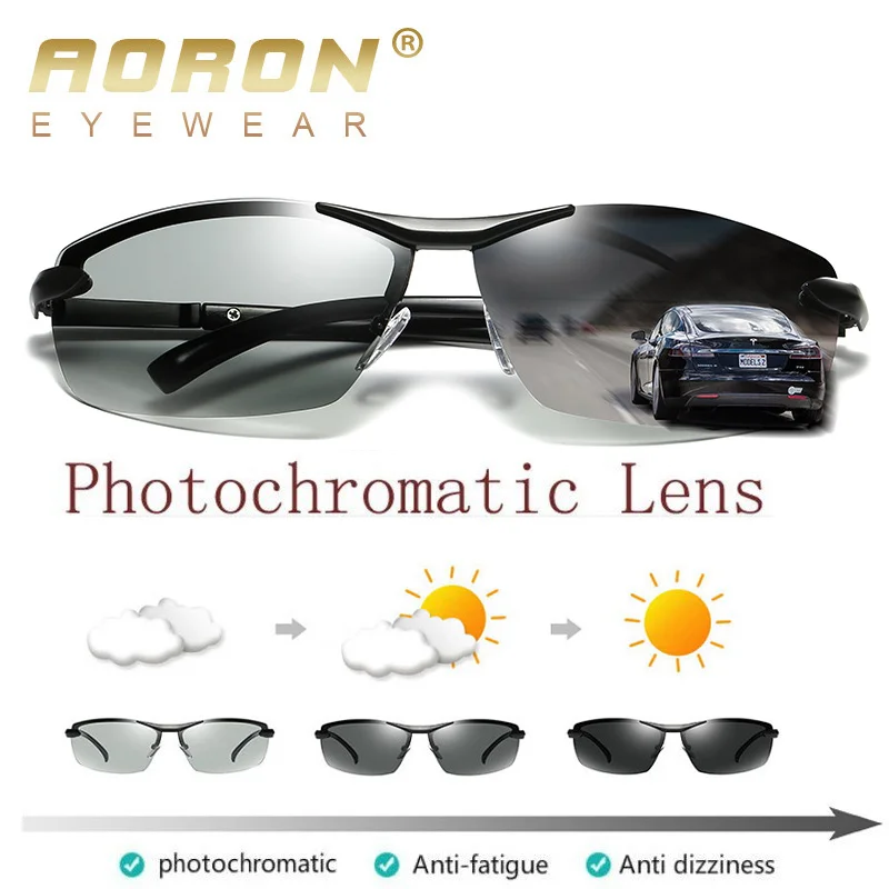 

2023 AORON Photochromic Polarized Sunglasses Men Discoloration Eyewear Anti Glare UV400 Glasses Driving Goggles Oculos