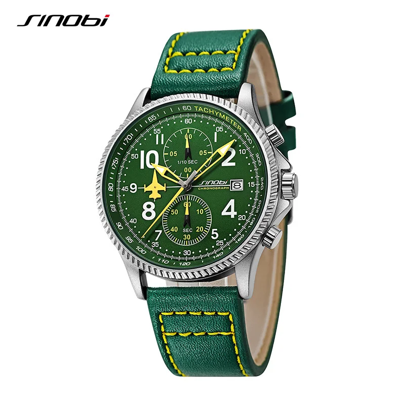 SINOBI Creative Design Airplane Chronograph Men's Watches Original Geneva Calender Man Quartz Wristwatches Top Sports Clock