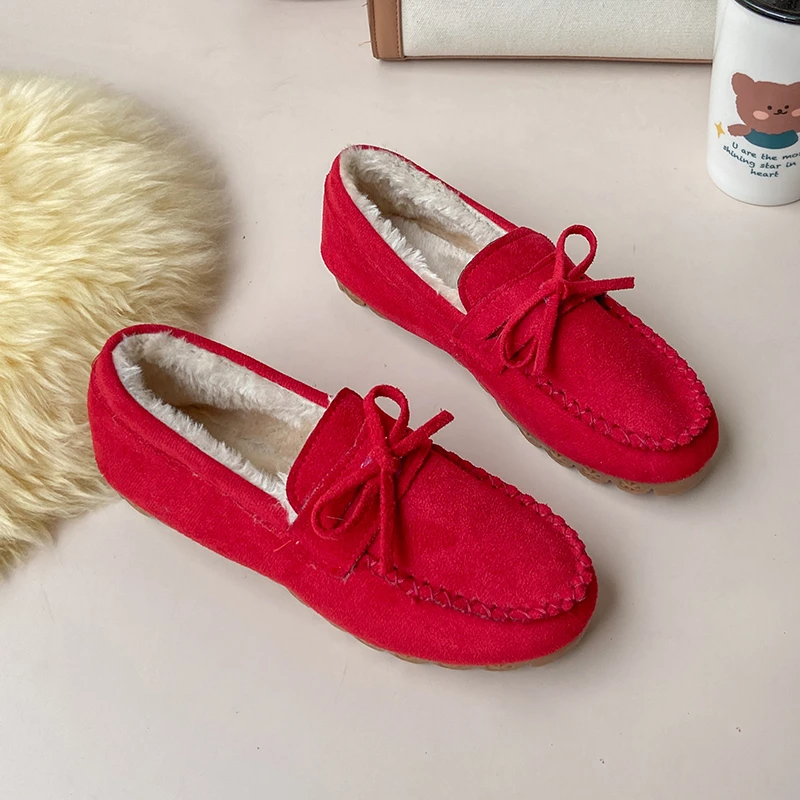 

Large size bowknot pure cotton shoes women's winter 2021 new velvet warm mother shoes