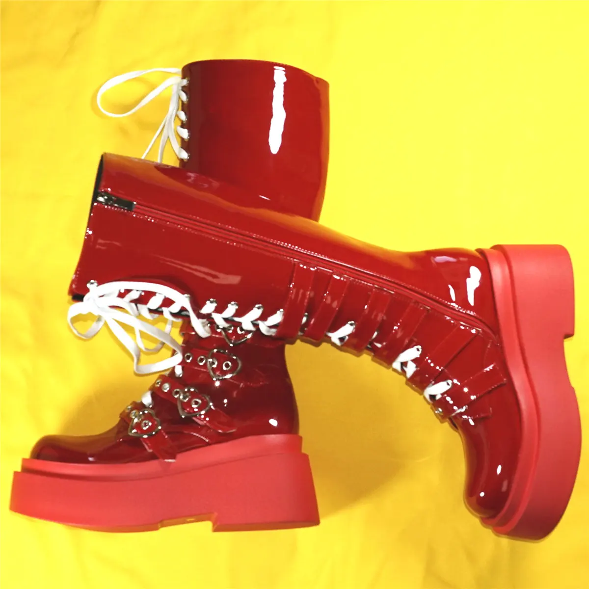 Thigh High Fashion Sneakers Women Patent Leather Wedges Knee High Snow Boots Female Winter Round Toe Platform Pumps Casual Shoes