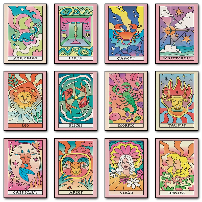 Абстрактные знаки зодиака печать на холсте без рамы акварельная живопись