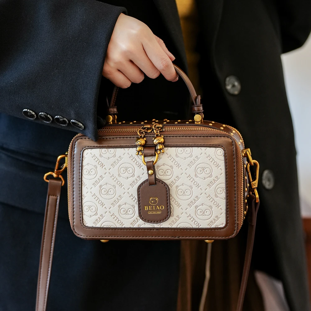 Сумка-бокс женская с заклепками роскошный саквояж на плечо в стиле ретро модная