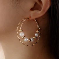 imitation pearl alloy hoop earrings geometric exaggerated female earrings 2022 simple fashion jewelry for women