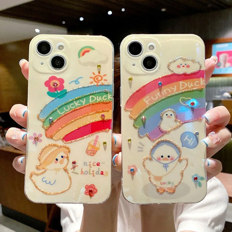 

New Luxury Cartoon Cute Epoxy Phone Case For iPhone 11 12 13 Por Pormax XS XR Lens All Inclusive Soft Silicone Phone Case