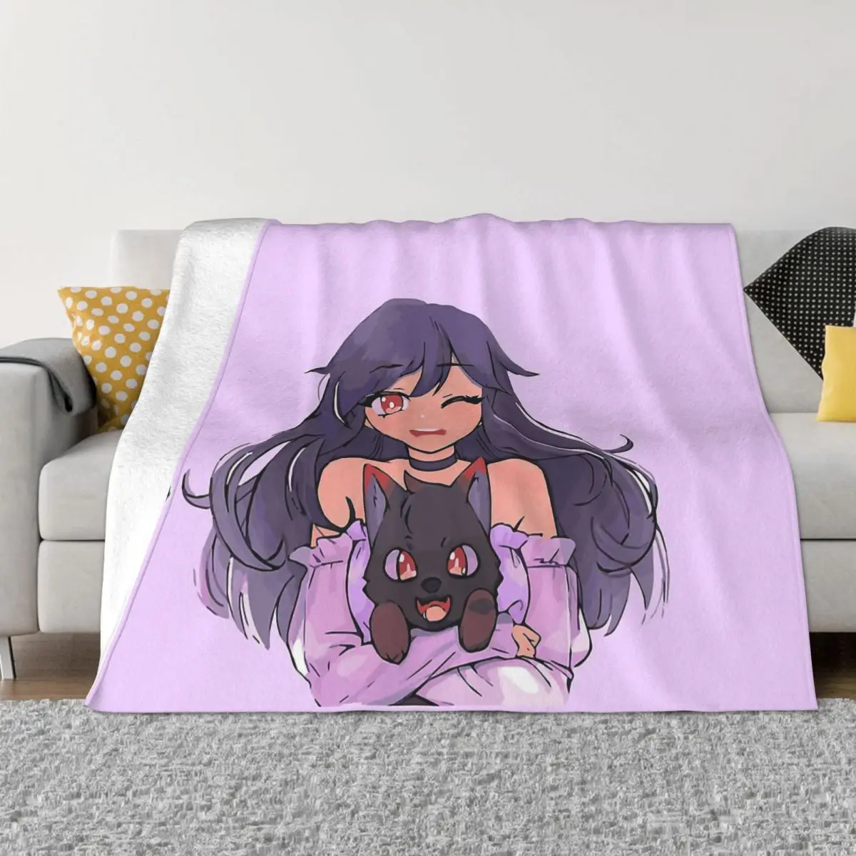 

Aphmau Popular Game Cute Game Characters Blanket Flannel Decoration Aphmau With Aaron Dog Portable Home Bedspread