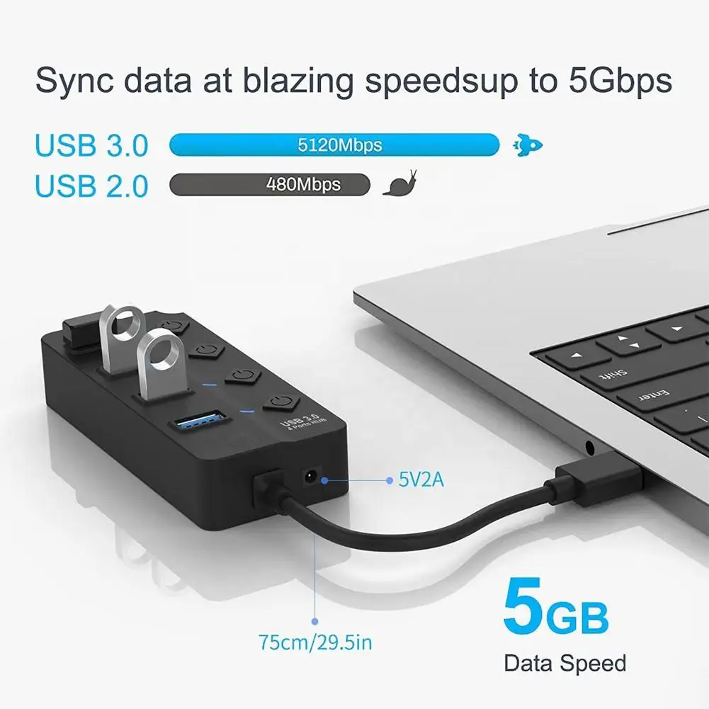 USB3.0 HUB 7-портовый разветвитель высокоскоростной для ноутбука компьютера