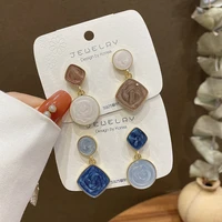 fashion contrast color dripping oil irregular geometric pattern earrings for women retro friendship party jewelry accessories