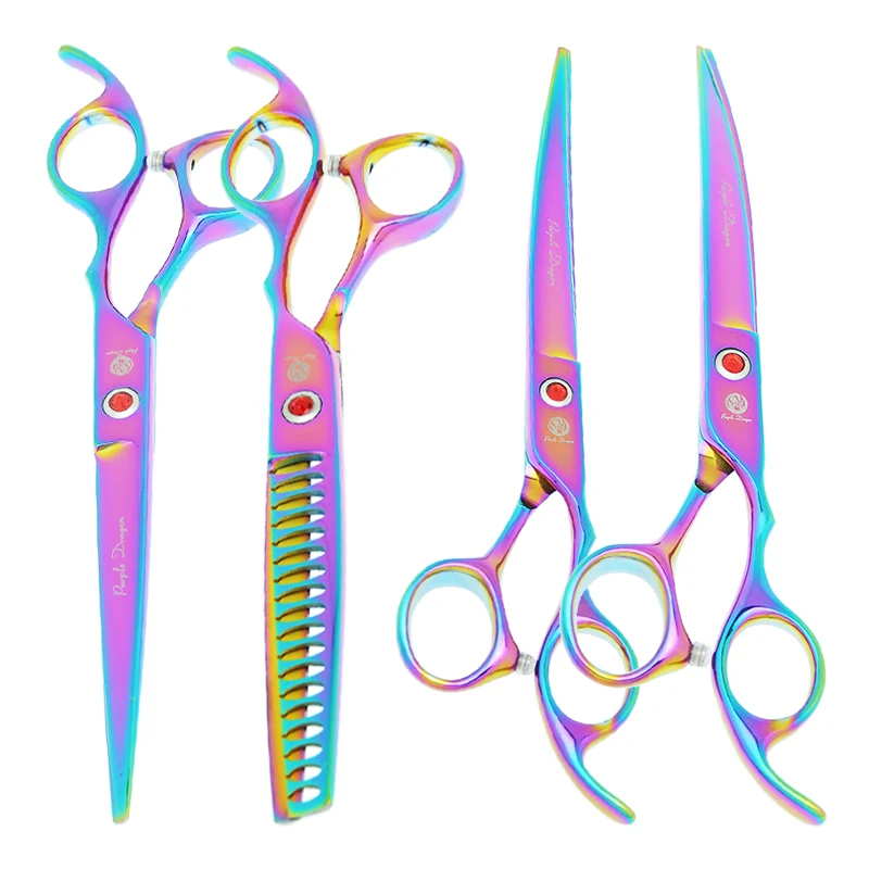 

7 inch Purple Dragon Japan Steel Pet Dog Grooming Scissors Thinning Shear Cat Straight Curved Cutting Clipper Animal Tool B0018B