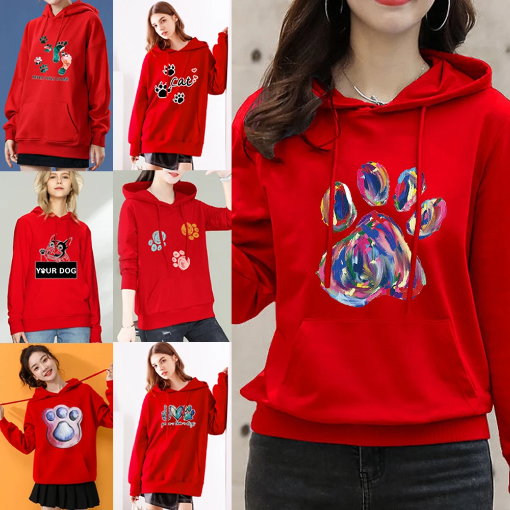 

Streetwear Hoodies Footprints Printing Women Sweatshirt Autumn Long Sleeve Female Hooded Pullovers Clothes Sweatshirts Femme Top