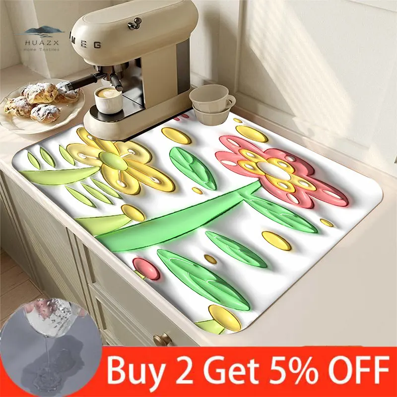 

Expansion Style Flower Drain Pad Dish Drying Area Mat for Kitchen Placemat Super Absorbent Diatomic Dry Living Room Coffee Table