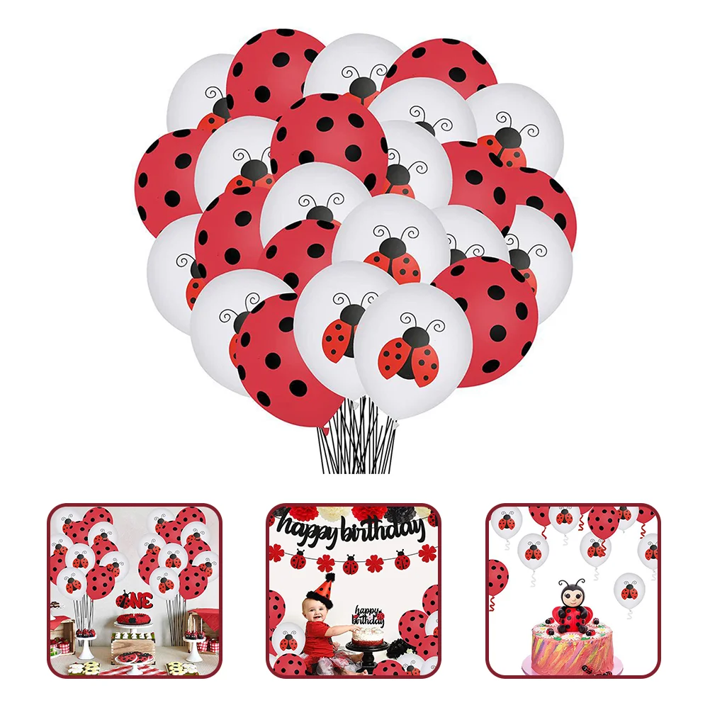 

48 Pcs Ladybug Themed Balloon Jungle Baby Shower Decorations Boy Party Cute Decorating Birthday Emulsion