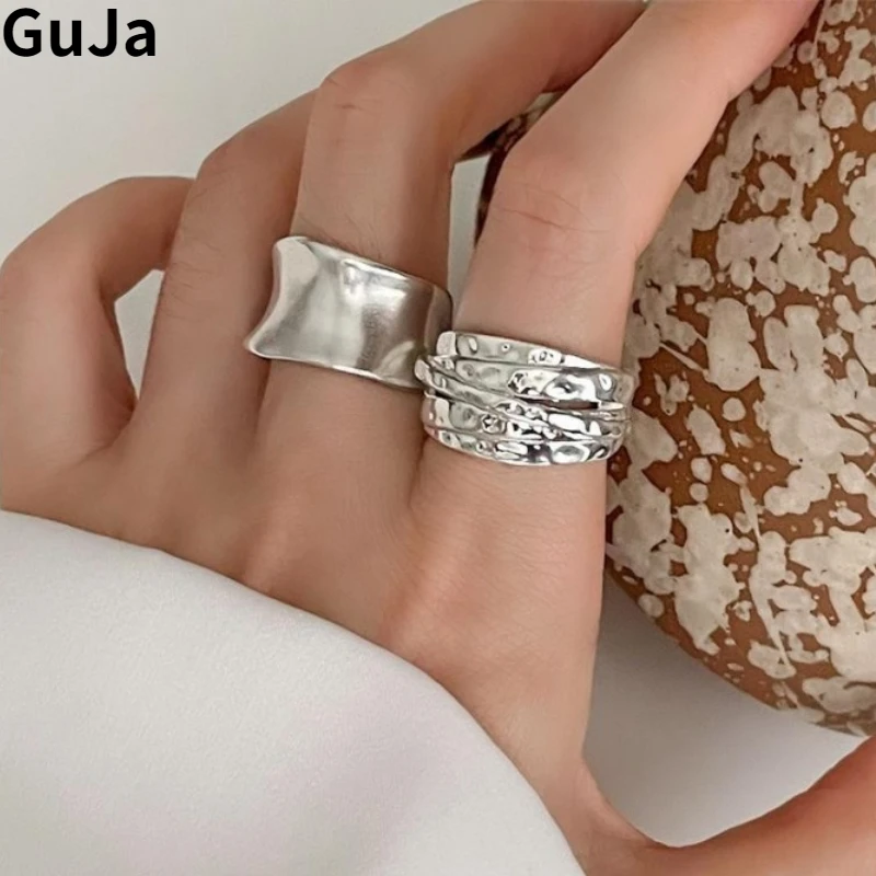 Геометрическое металлическое кольцо с серебряным покрытием