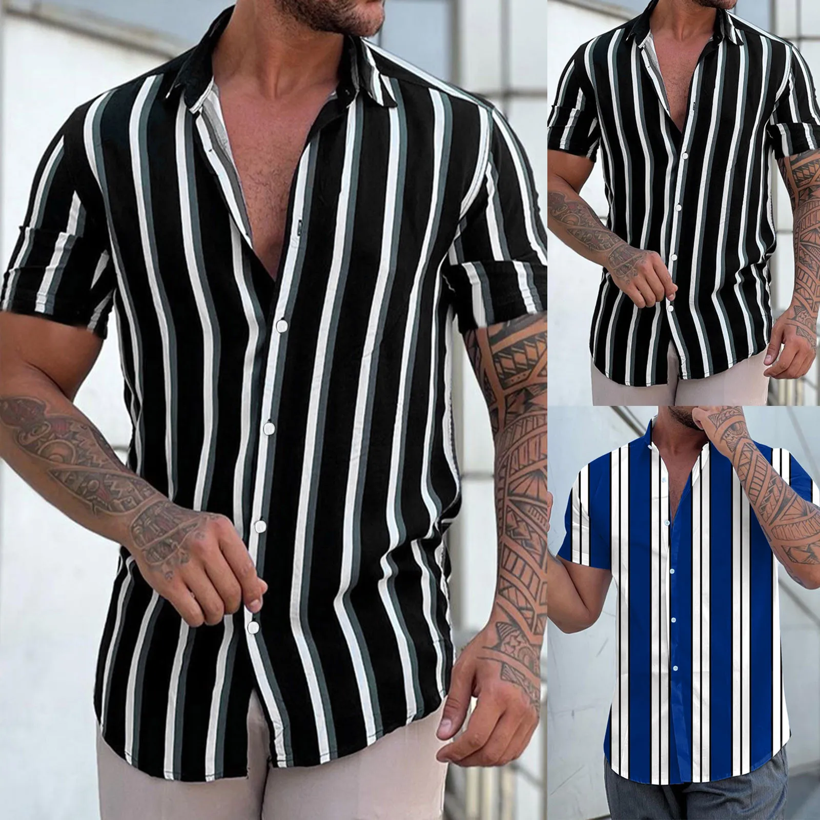 

Men Short Sleeve Spring Summer Casual Printed Shirts Fashion Top Blouse Shirts Black Cotton T Shirts