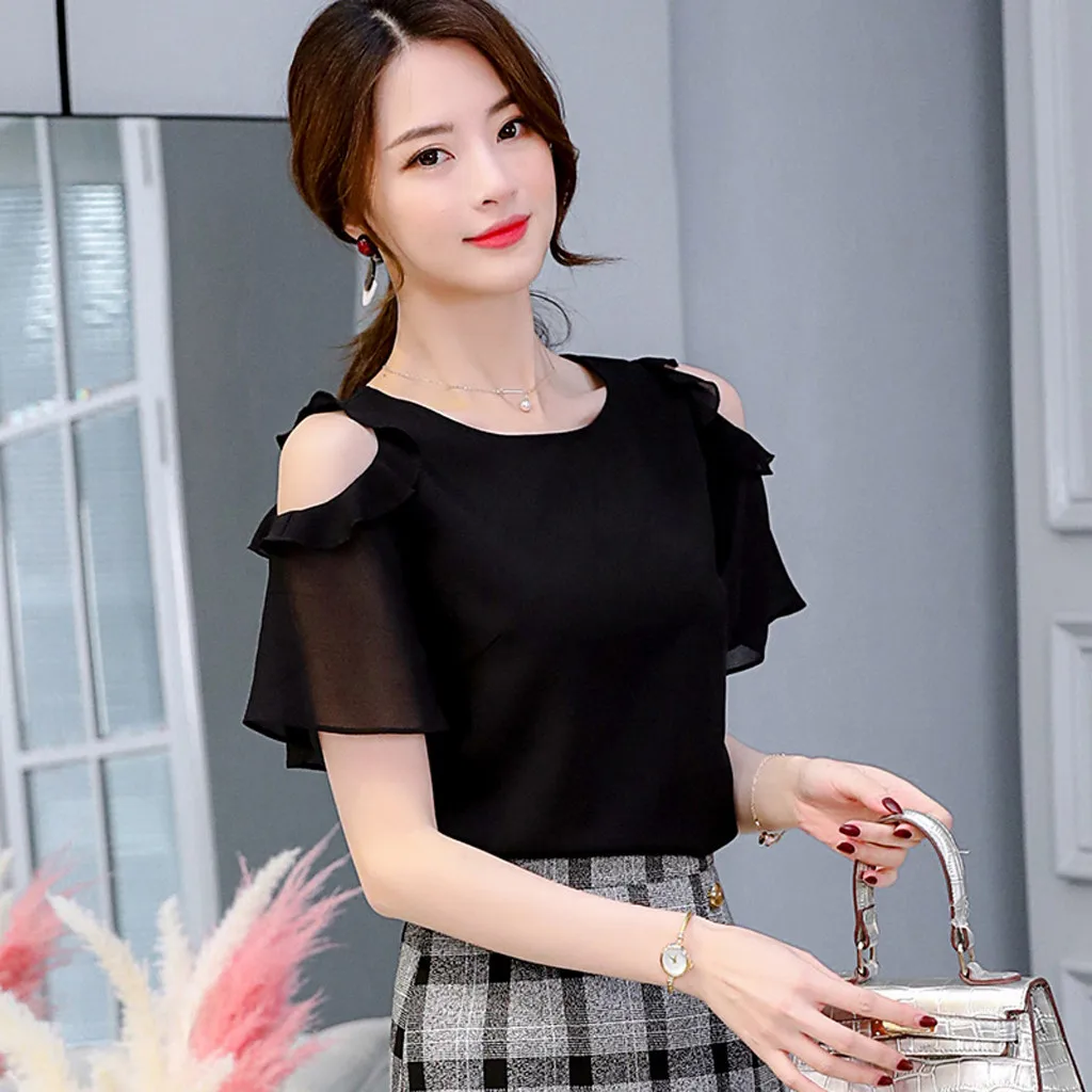 

Solid Color Blouse Elegant Women Shirt off The Shoulder Female's Blouse Traceless Shirts And Blouses Seamless Dailywear Blusas
