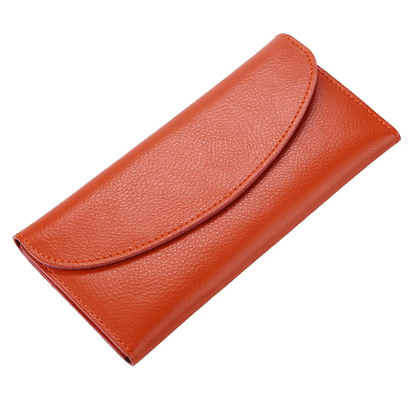 

Long Genuine Leather Women Wallet Luxury Solid Color Ultra-thin Simplicity Hasp Coin Purses Female Fashion Clutch Card Holder