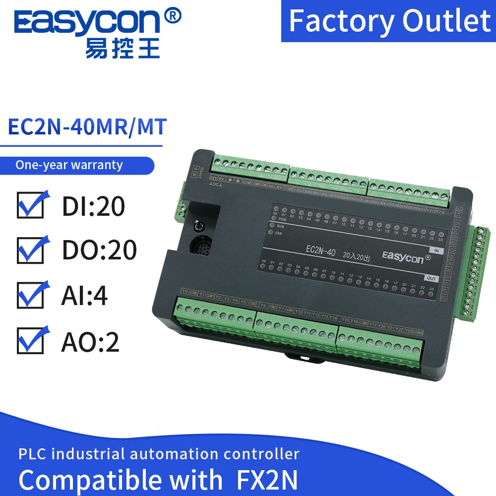 

Easycon PLC EC2N-40MR/MT-4AD-2DA PT100 E K Temperature Programmable Logic Controller FX2N Cover FX1N CNC Tool