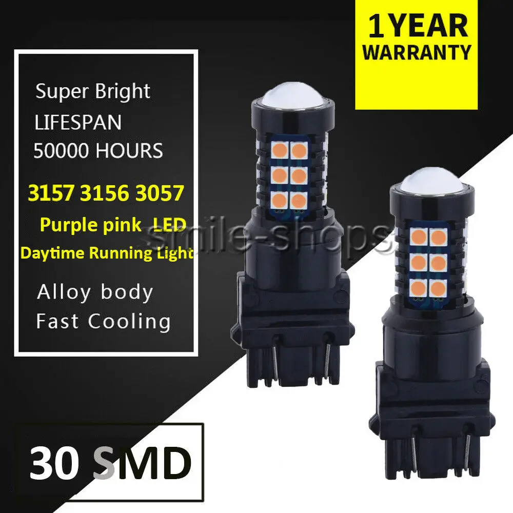 

2Pcs Purple Pink 3157 30Smd 3030Chip Daytime Running Lights Led Bulbs Drl Lamp