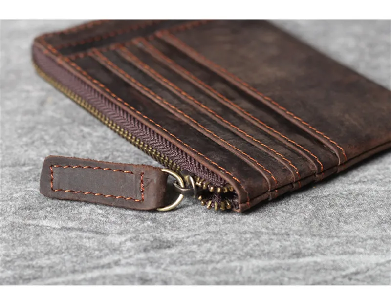 Vintage crazy horse cowhide men's multi-card small coin purse simple natural genuine leather women ID driver's license wallet