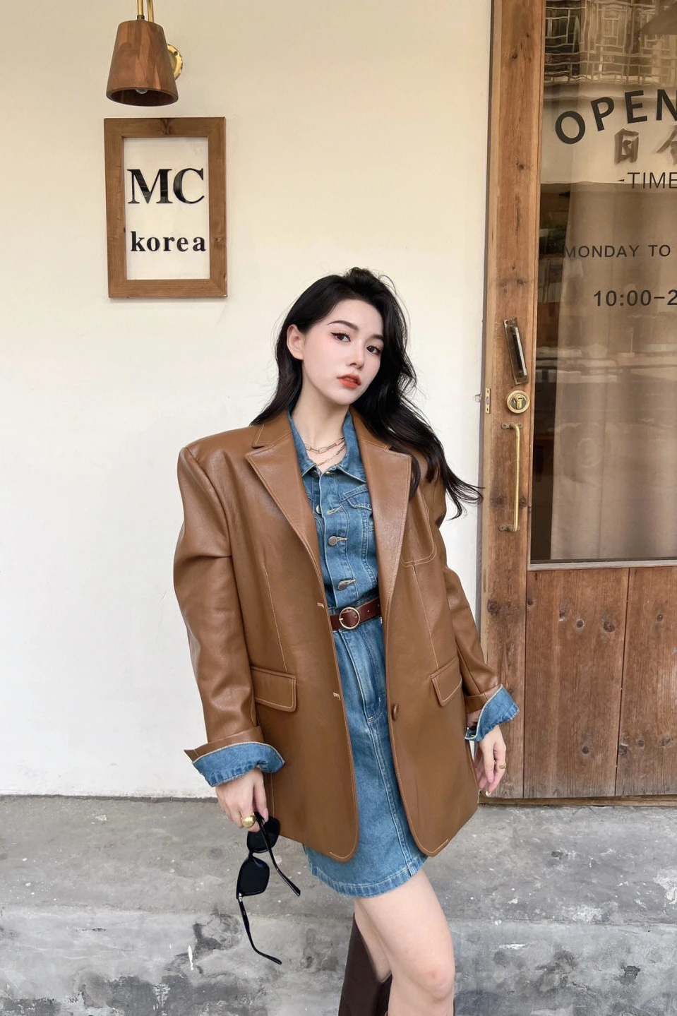 Куртка женская демисезонная из ПУ кожи свободный блейзер в стиле ретро