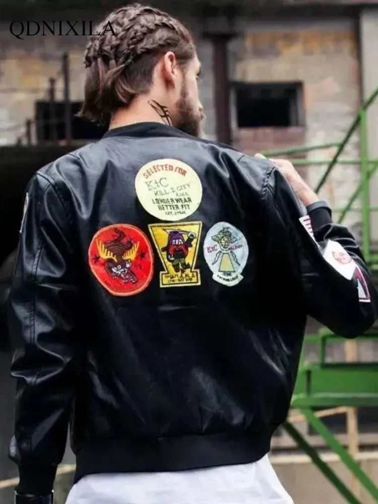 New Embroidered Women's Leather Jacket for Female Couples Loose Jackets Korean Version Coats Motorcycle Leather Jacket Woman