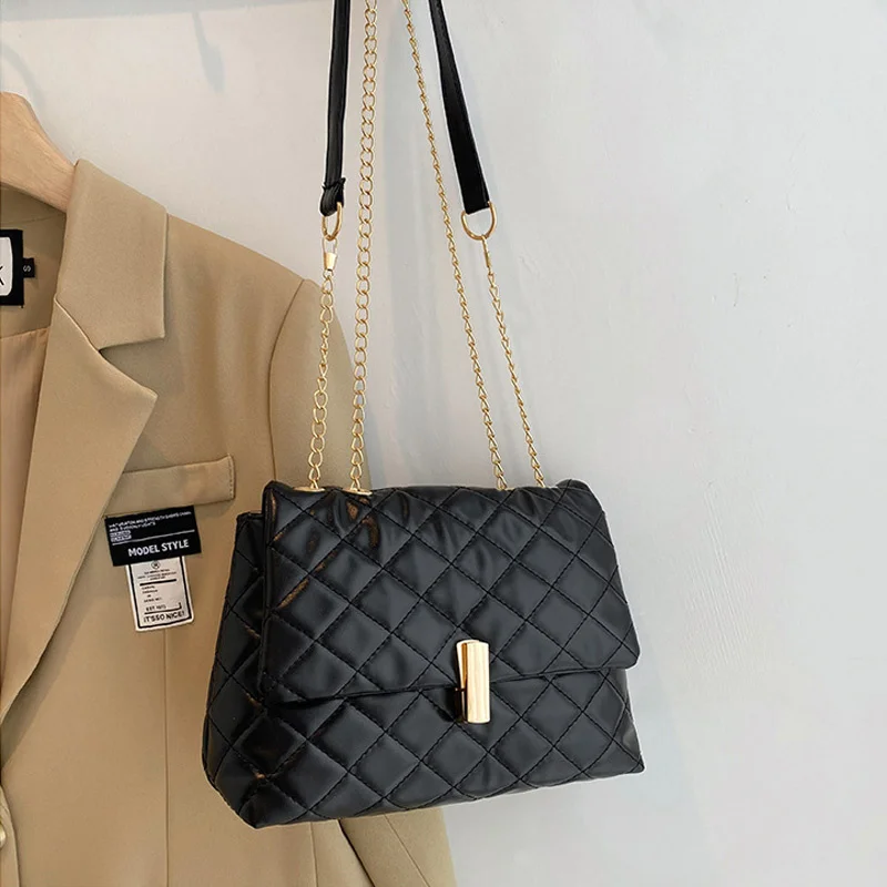 

Hot Sale Plaid Shoulder Bag Chain Strap Crossbody Bags For Women Messenger Bags Soft Pu Leather Lady Handbag Cross Body