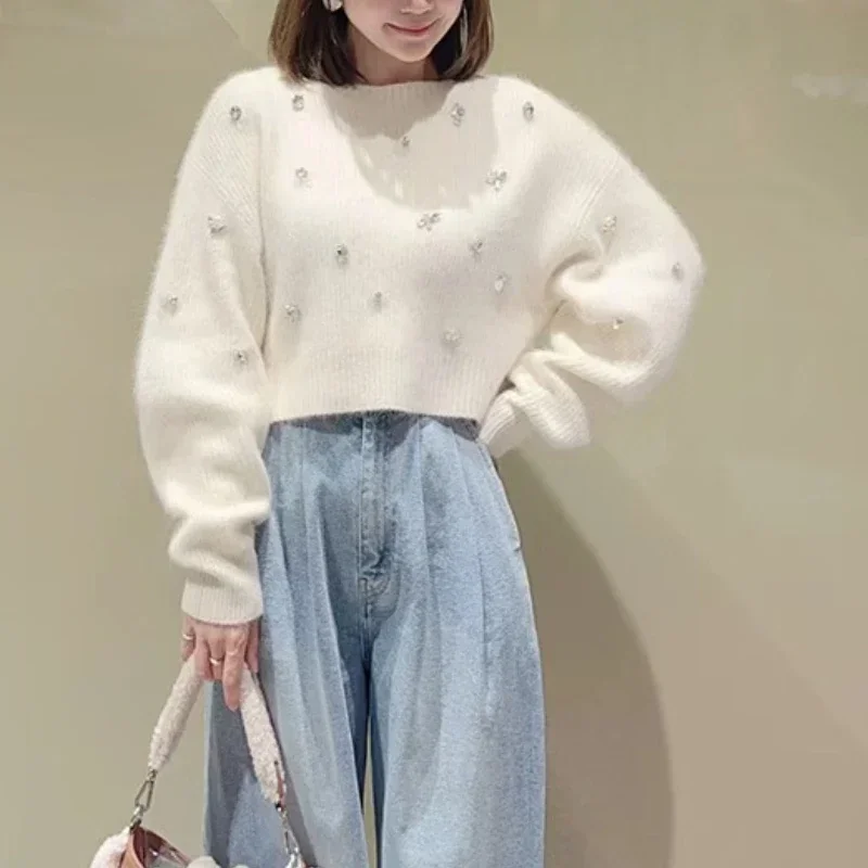 Шикарный женский свитер с разрезом сзади 2024 ромбы Ropa Mujer верхняя одежда круглым