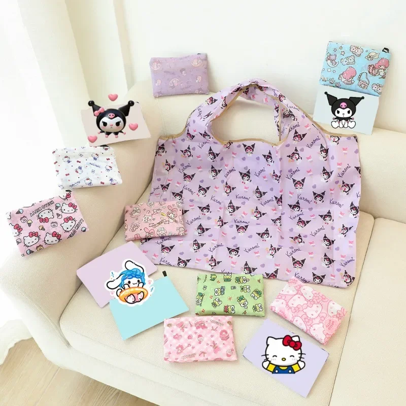 

Kuromi Folding Pouch Reusable Shopping Bags Little Twin Star Keroppi Grocery Storage Bag Eco Organizer Large Capacity Handbags