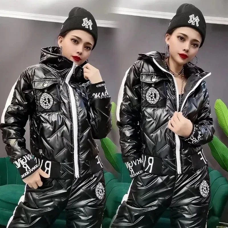 2023 Autumn Winter New Two-piece Women's Hooded Down Jacket Top Pants Suit Female Korean 2-Piece Set Streetwear