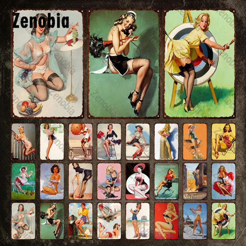 

Pin Up Girls Metal Poster Sexy and Beautiful Women Metal Signs Underwear Girls Vintage Tin Signs for Bar Pub Club Room Decor