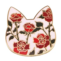 rose floral blooming flowers cat brooch metal badge lapel pin jacket jeans fashion jewelry accessories gift