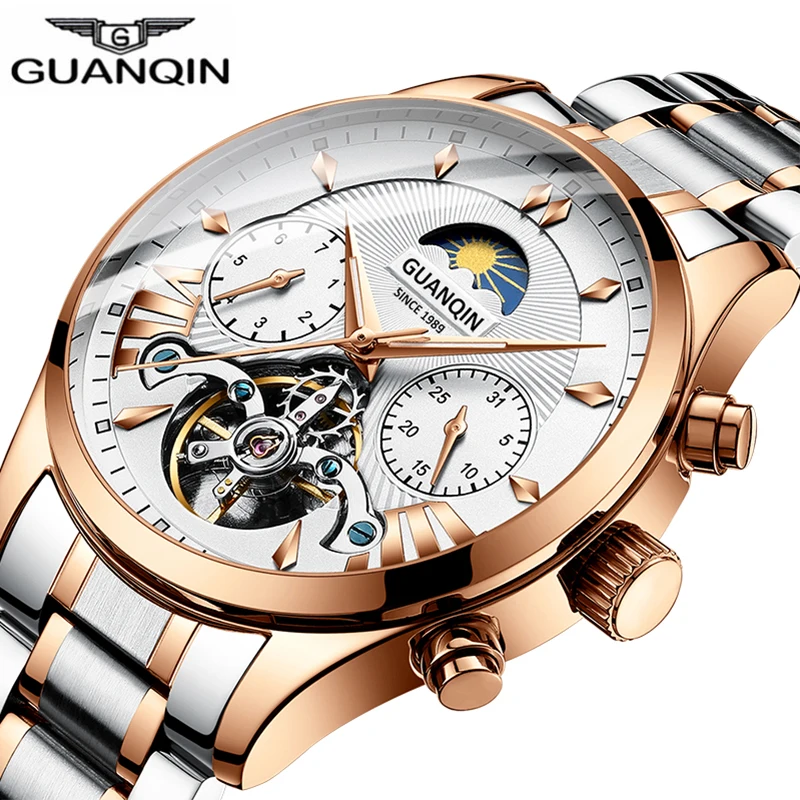 

GUANQIN 2019 clock men Automatic swimming Mechanical men watch top brand luxury waterproof Tourbillon style relogio masculino