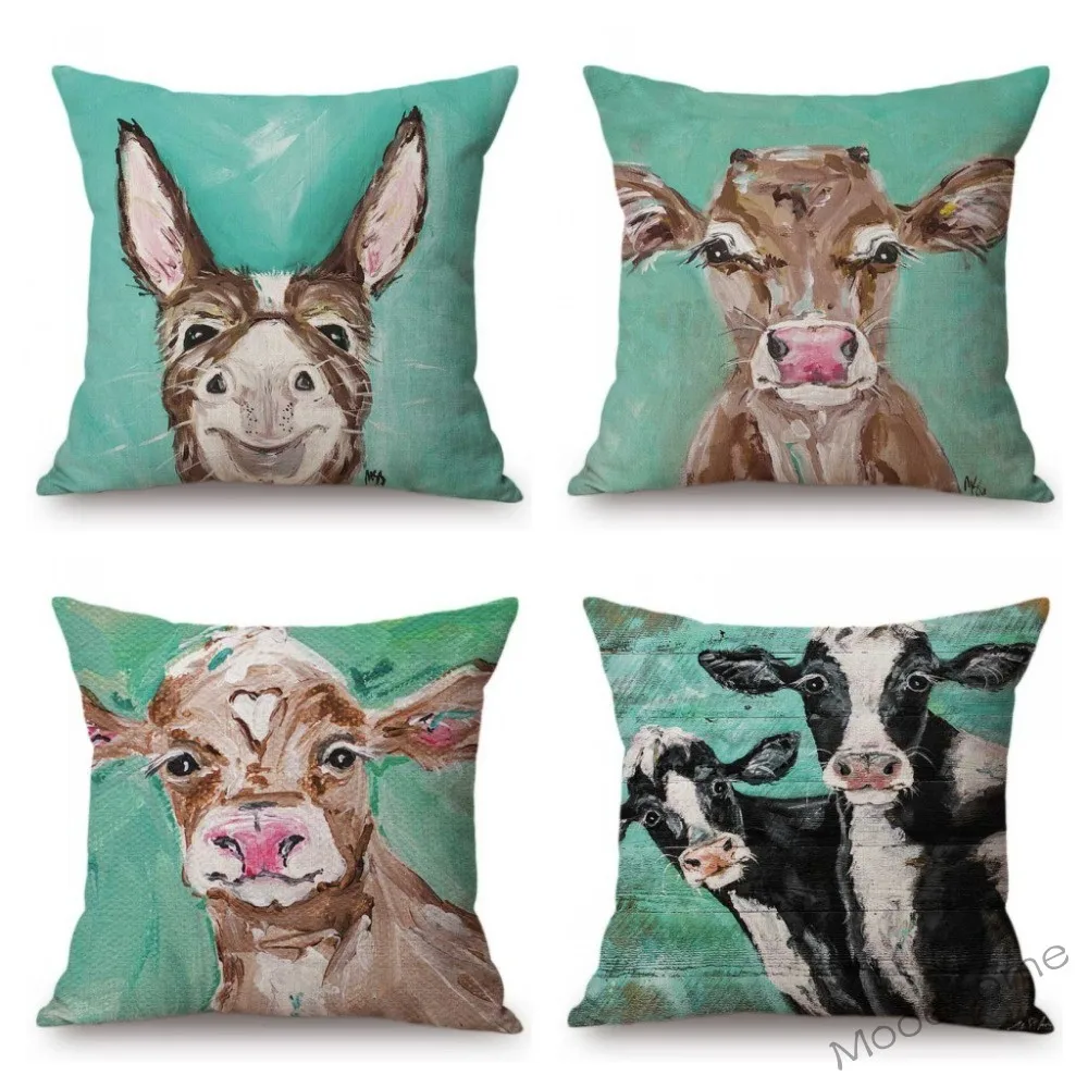 Масляная живопись животные ферма корова крупный рог Ослик диванная подушка