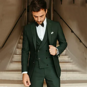 Imported Male Suit Army Green Groom Tuxedos Party Suit Slim Fit Business Casual Jacket Sets 3 Piece （Blazer