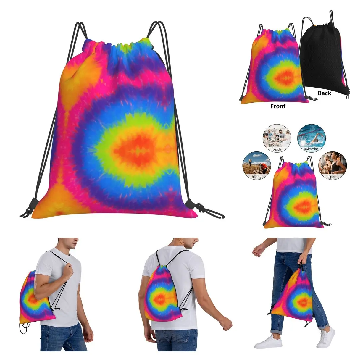 

Tie Dye (10) Drawstring Bags Gym Bag Novelty Backpack Funny Novelty Rucksack