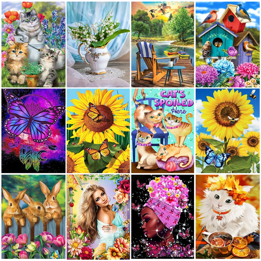 

Алмазная 5D картина «сделай сам», цветочный ландшафт, животное, кот, полная вышивка, семейный декор для стен