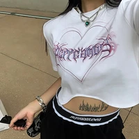punk hot girl short top letters love niche design sense curved sexy y2k navel exposed top women oversized t shirt woman clothes