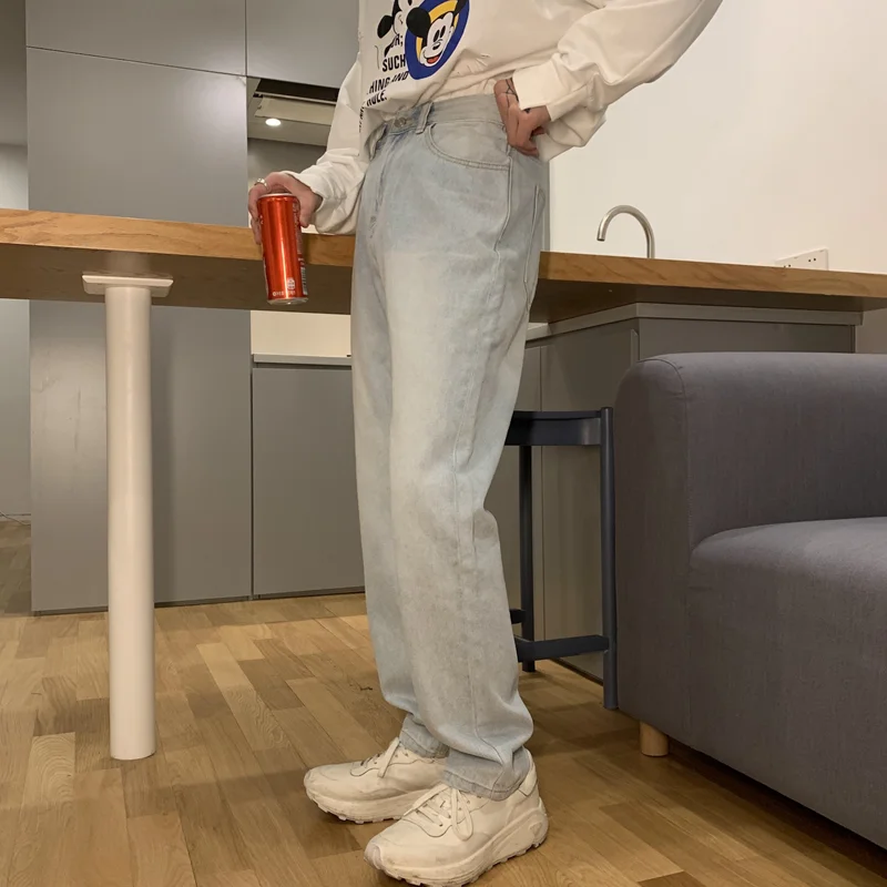 Streetwear Men 2022 New Port Breeze Vintage Jeans Loose Recreational Straight Cylinder Blue Temperament Trousers Autumn Female