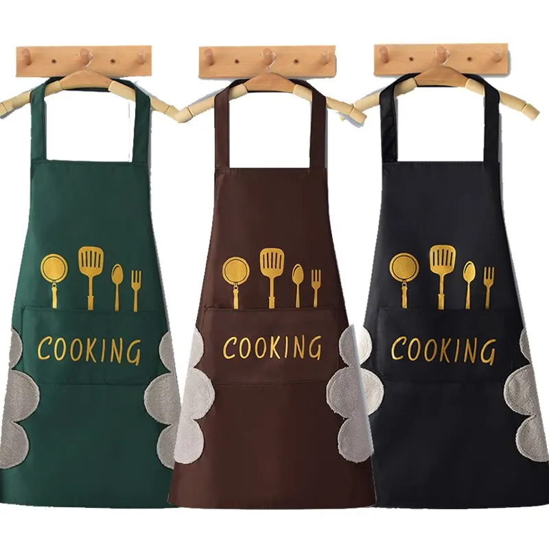 

Kitchen Apron With Hand Wipe Pockets Big Pocket Handwiping Waterproof For Cooking Baking Oilproof Waterproof Apron