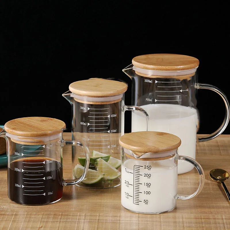 

Creativity Measuring Cup Bamboo Cap Glass Graduated Jar Household Department Store Water Cup Gift Cups with Measuring