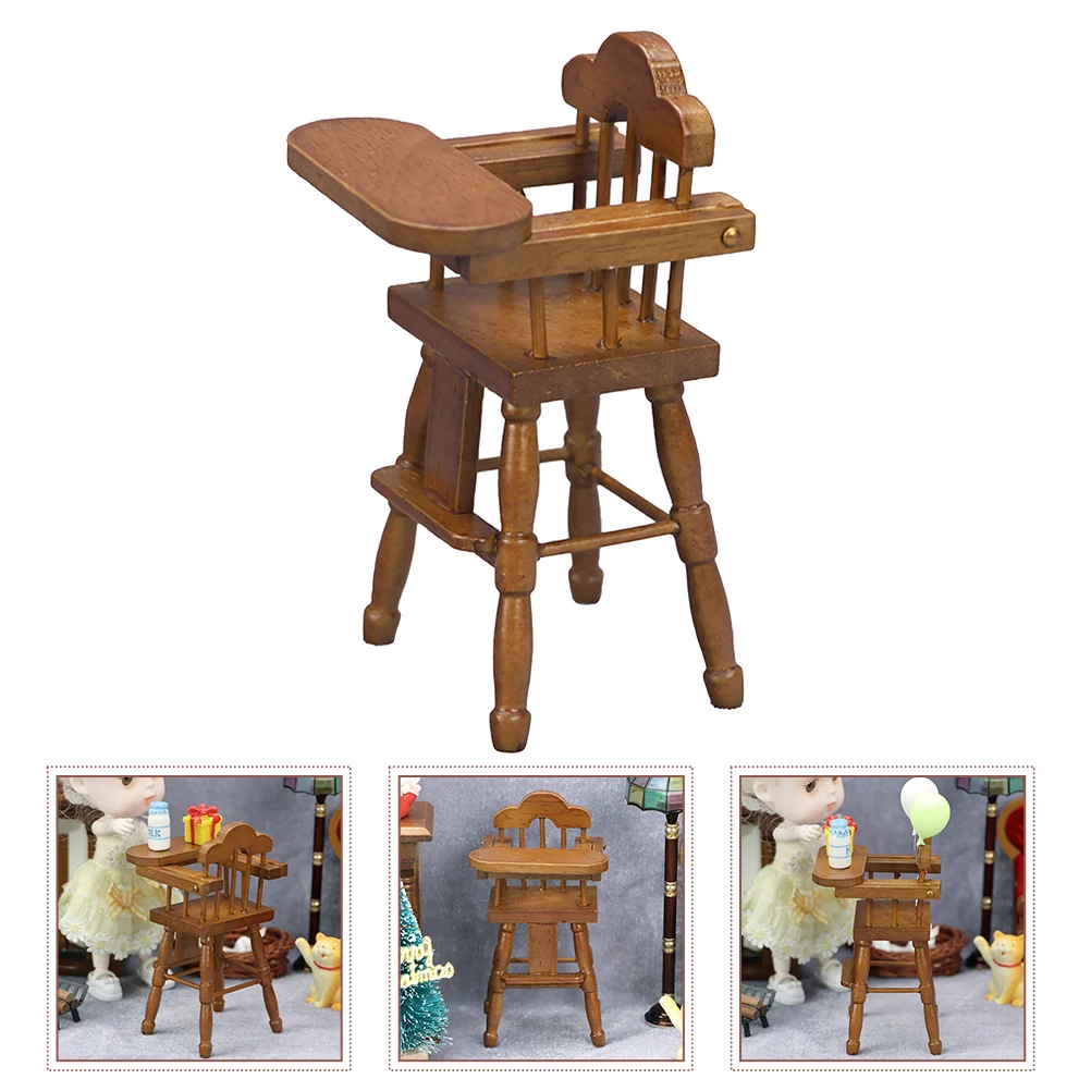 

Miniature Wood High Chair Miniature Kids Dining Chair for DIY Micro Landscaping