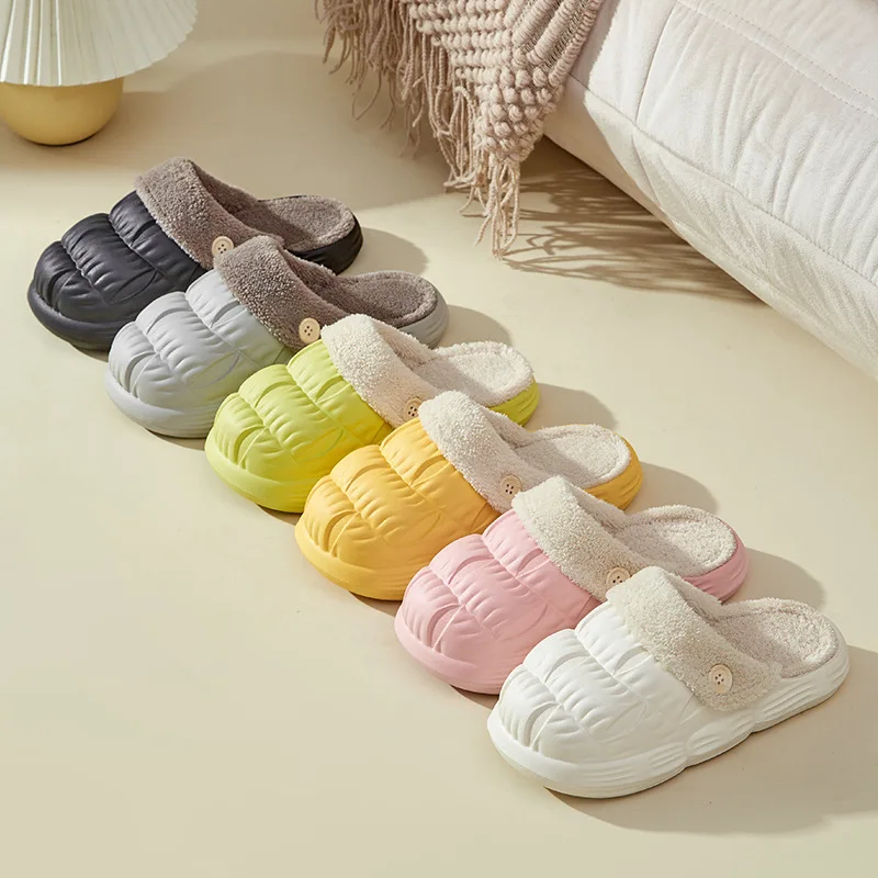 

Winter Warm Fur Slippers for Women Waterproof Plush Household Slides Detachable Washable Home Thick Sole Non-Slip Sandals