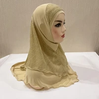h076 high quality big girls adult medium size muslim amira hijab with lurex net layer pull on islam scarf head wrap shawl bonnet