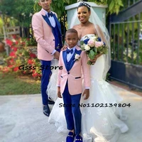 boys suit 3 piece wedding line up tuxedo kids blazer pants vest formal dress point lapel jacket pink outfit ensembles de blazers